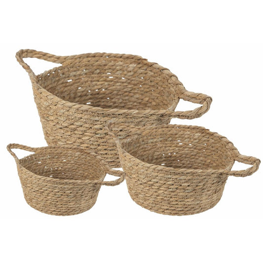 3 multipurpose wicker baskets Set with handles, Natural