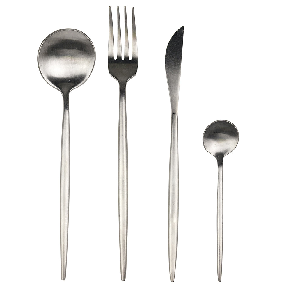 Matt-finish silver steel cutlery set 24, Preciosa