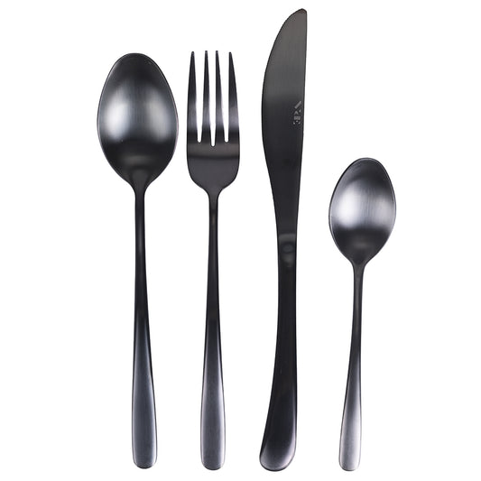 24 black cutlery set in matt-finish steel, Drop