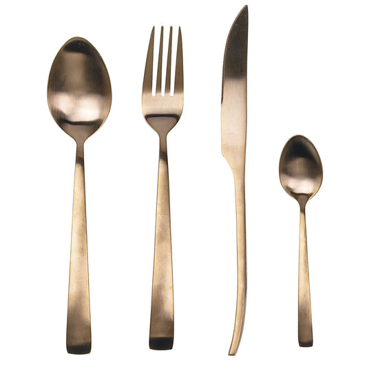 24 copper cutlery set in matt steel, 6 place settings, Park Avenue