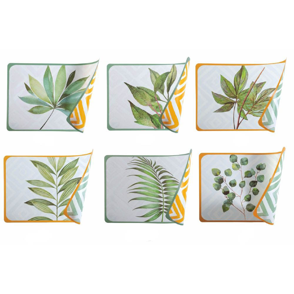 Double-sided stain-resistant rectangular placemat, tropical decor, Oriental Botanique