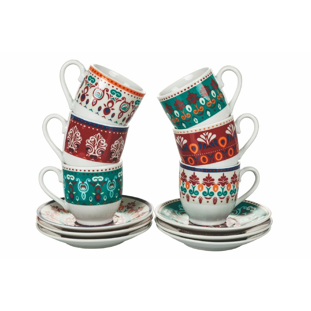 Set of 6 porcelain coffee cups 90 ml with saucer, Shiraz