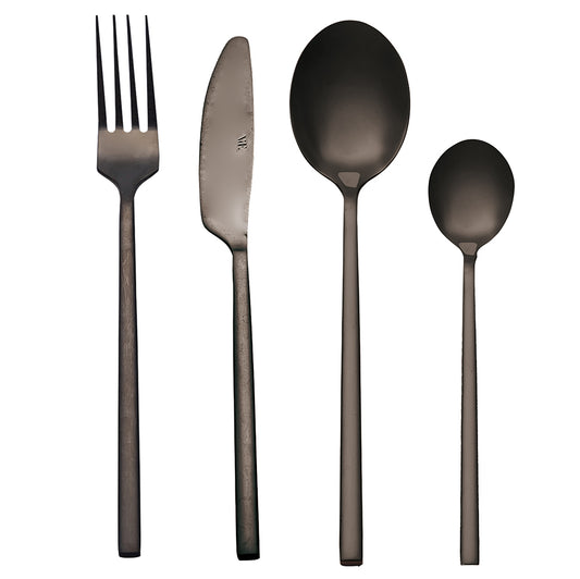 24 polished black steel cutlery set, slim handle, Stylo