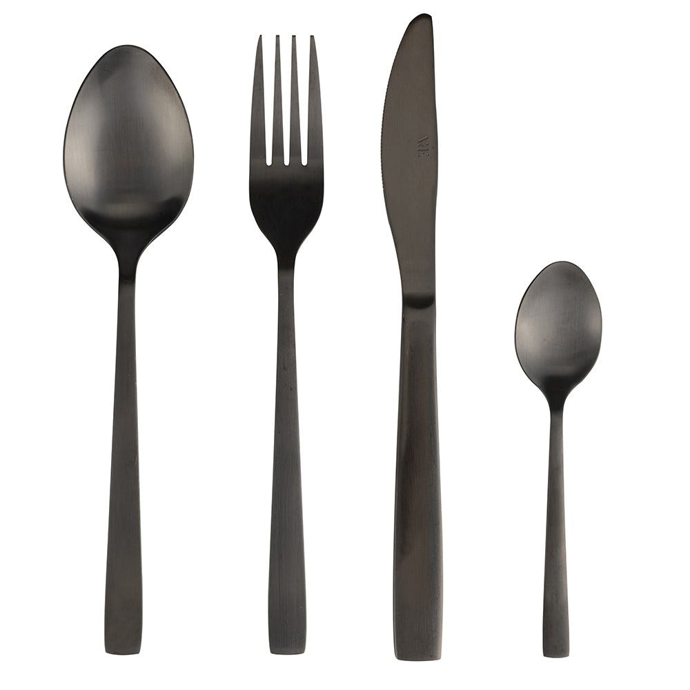 Matt black steel 24 cutlery set, Modern