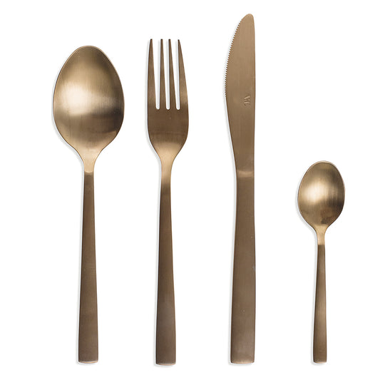 24 copper cutlery set in matt steel, Modern