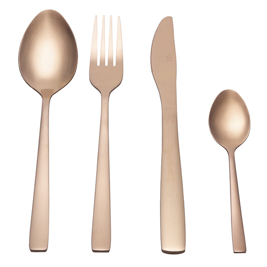 24 copper cutlery set in polished steel, Modern