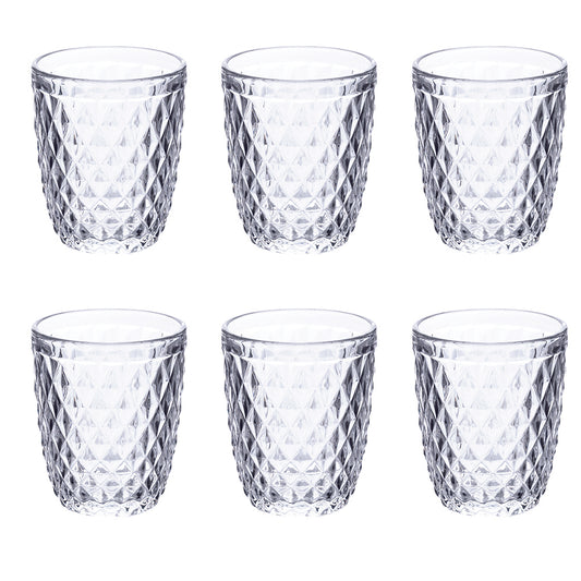 Set of 6 glass water glasses 260 ml, Diamond