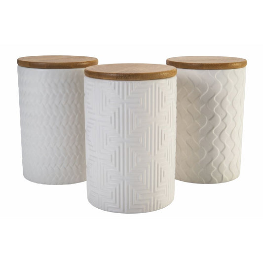 Set of 3 850 ml ceramic jars, bamboo lid, Shape Geometrie