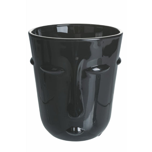 Water glass 300 ml black glass, face decoration, Vis à Vis