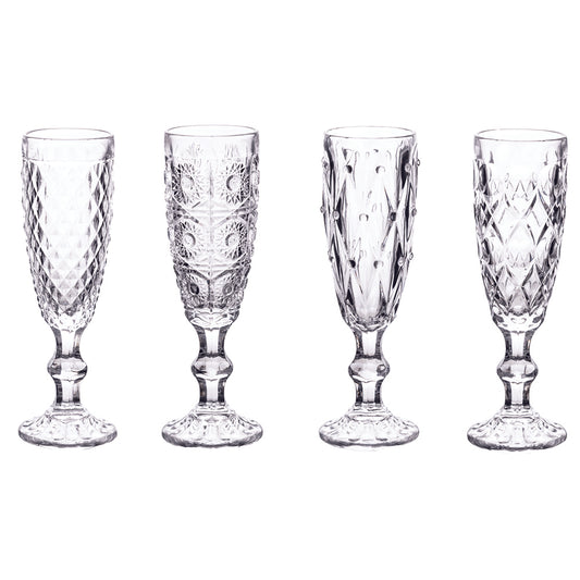 4 glass flute set, 130 ml, Geometric