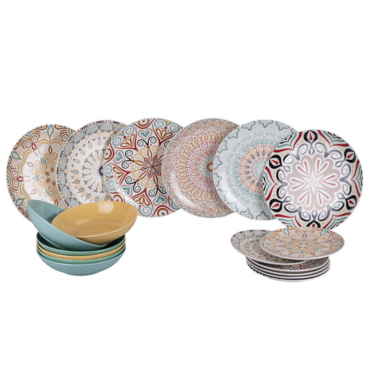 18-piece decorated porcelain dinner set, 6 different table settings, Sharm