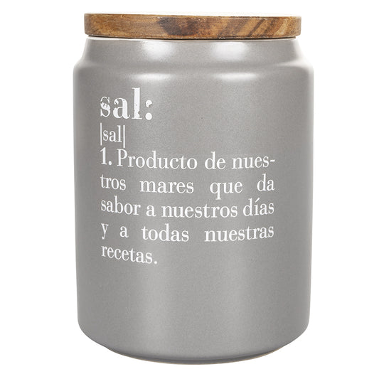 Salt jar 750 ml stoneware lid inbamboo, Victionary Spanish