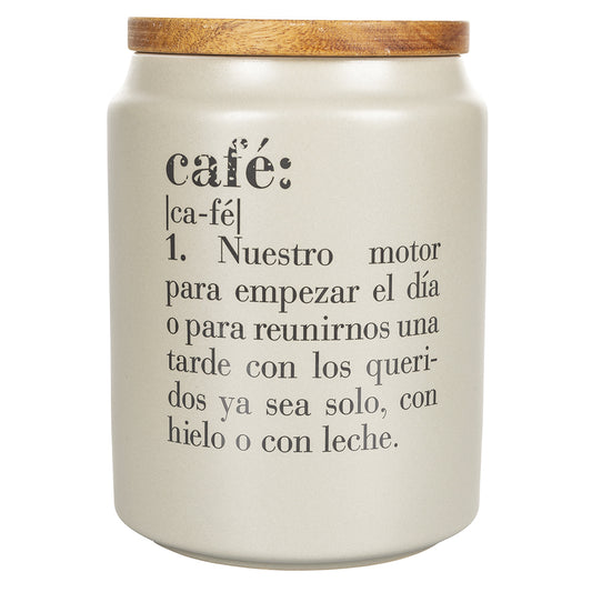 Coffee tin 750 ml stoneware Bamboo lid, Victionary Spanish