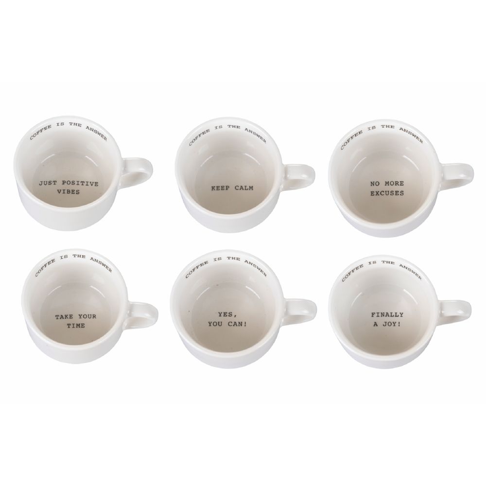 Set 6 coffee cups of porcelain 90 ml,Coffee is the answer