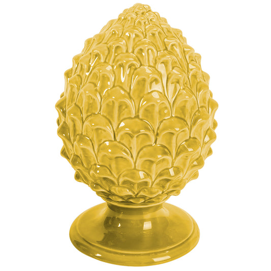 Yellow decorative ceramic pinecone h.14 cm