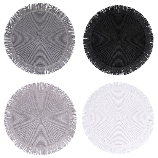 Round placemat with fringes 38 cm, Stones