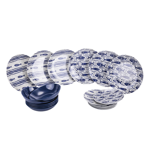 18-piece porcelain and stoneware dinner set, 6 place settings in 2 different decors, Tulum