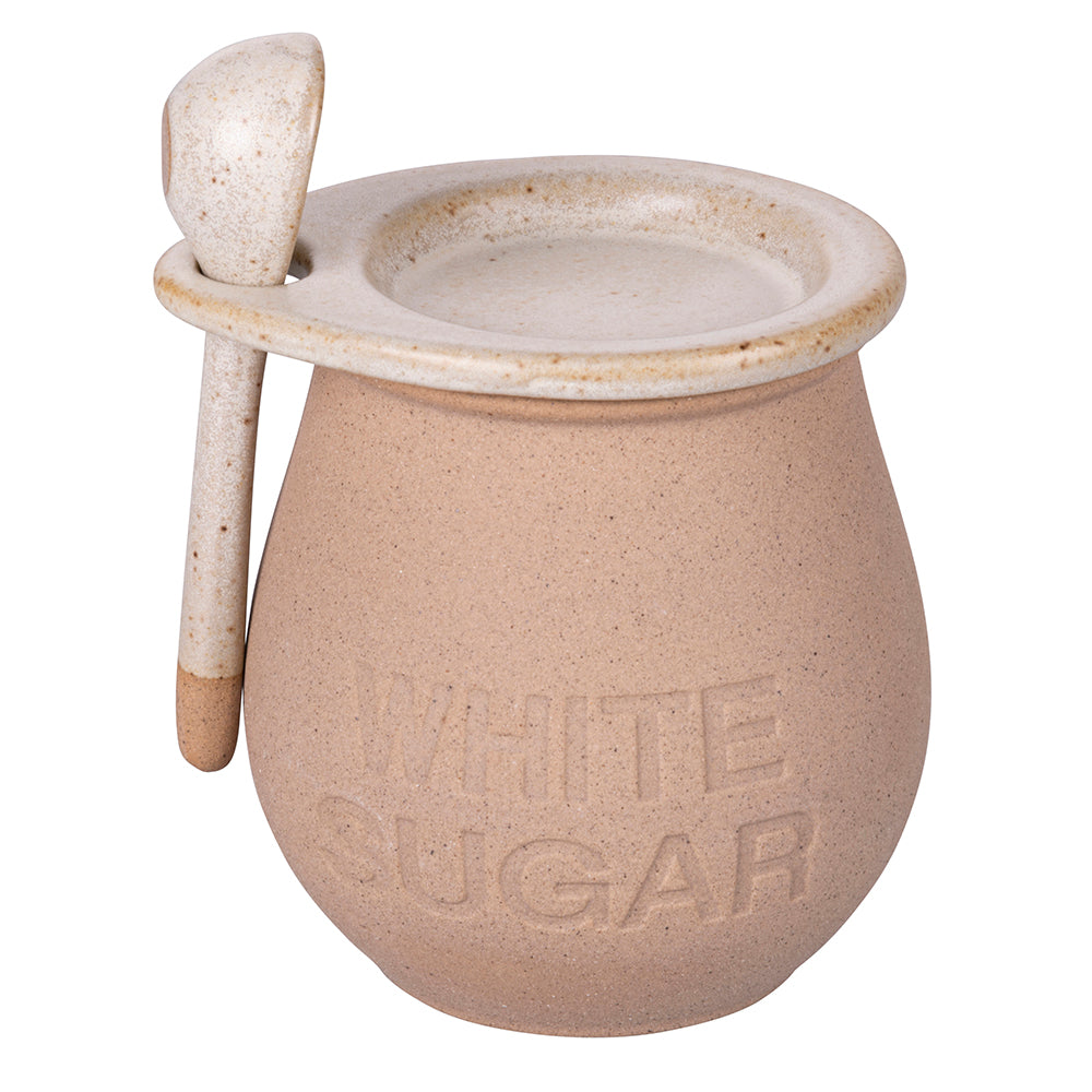 Ceramic sugar jar 420 ml with spoon, double polished and unpolished finish, Pompei