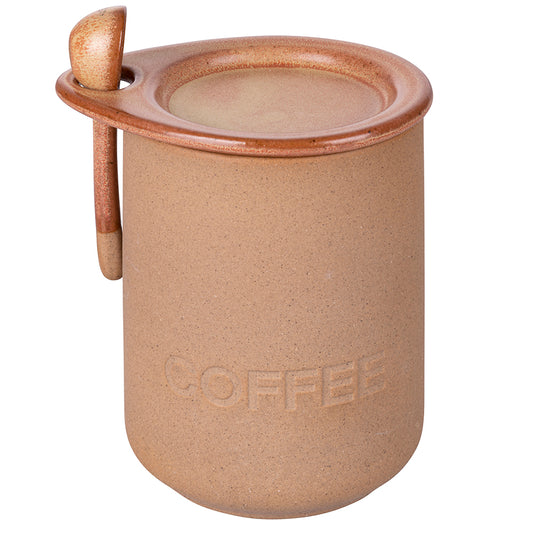 Ceramic coffee can 900 ml, with spoon, double polished and unpolished finish, Pompei