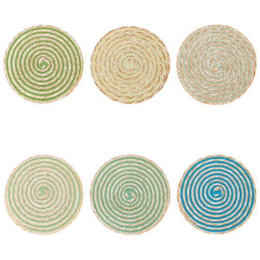 Round placemat with spiral weave, Spiral Greenery