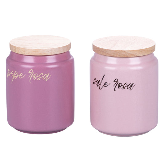 Set of 2 spice jars pink pepper and pink salt in gres, Shade of Provence