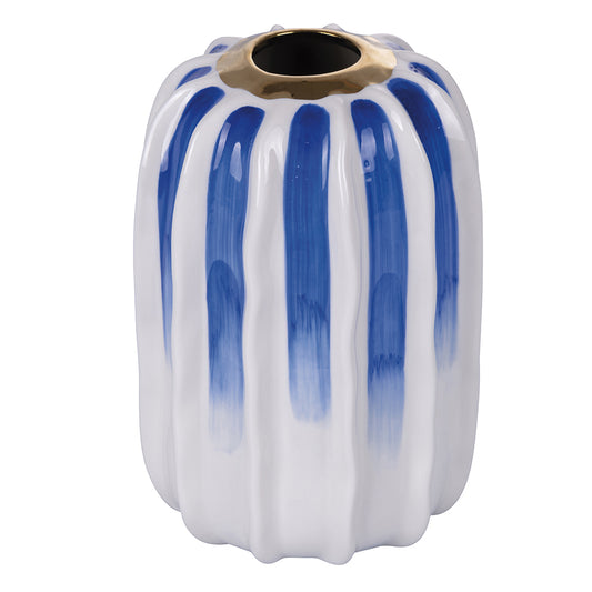 White porcelain design vase with blue and gold details h.17 cm, Egeo