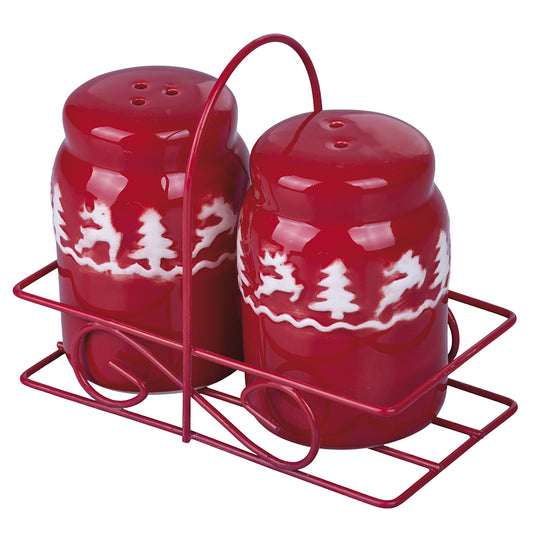 Salt and pepper set with stand Red Xmas