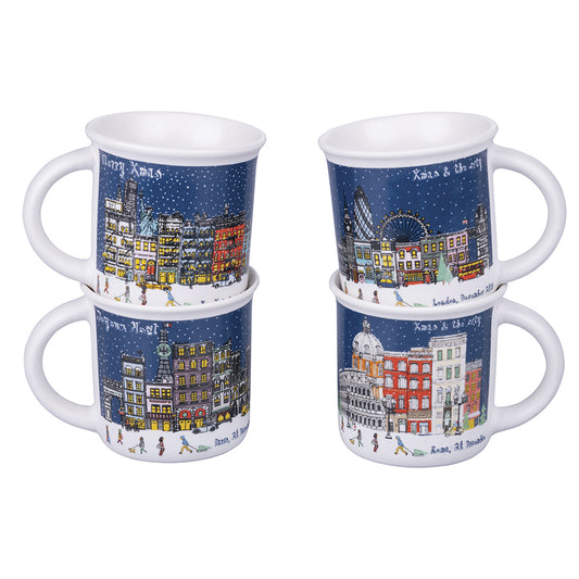 Set of 4 New Bone China coffee cups 110 ml, Xmas & the city