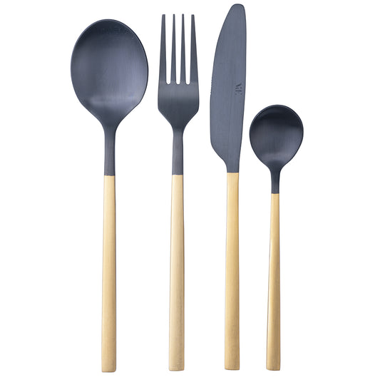 24 gold and black matt steel cutlery set, Stylo