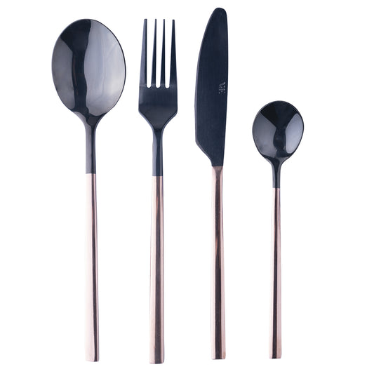 24 black and copper polished steel cutlery set, Stylo