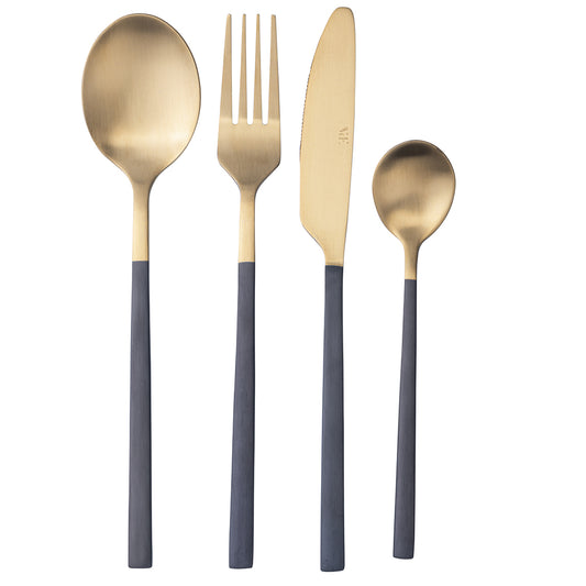 24 black and gold steel cutlery set, Stylo