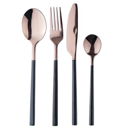 24 gold and black polished steel cutlery set, Stylo