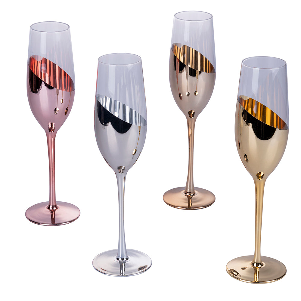 4 glass flûte Set 280 ml metallic finish, Chic