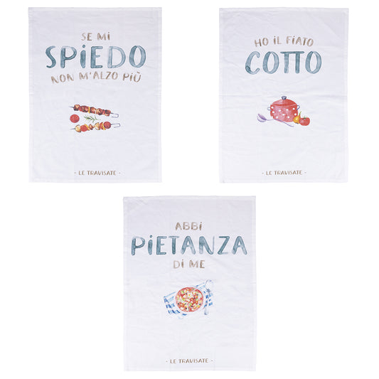 Set of 3 cotton kitchen towels 45x70 cm, Le Travisate