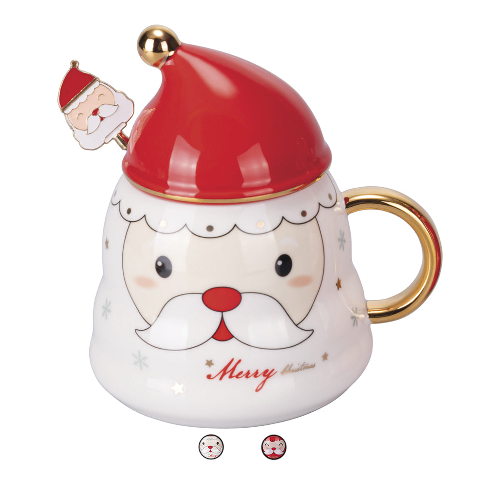 Santa Claus Christmas mug with porcelain spoon, Xmas