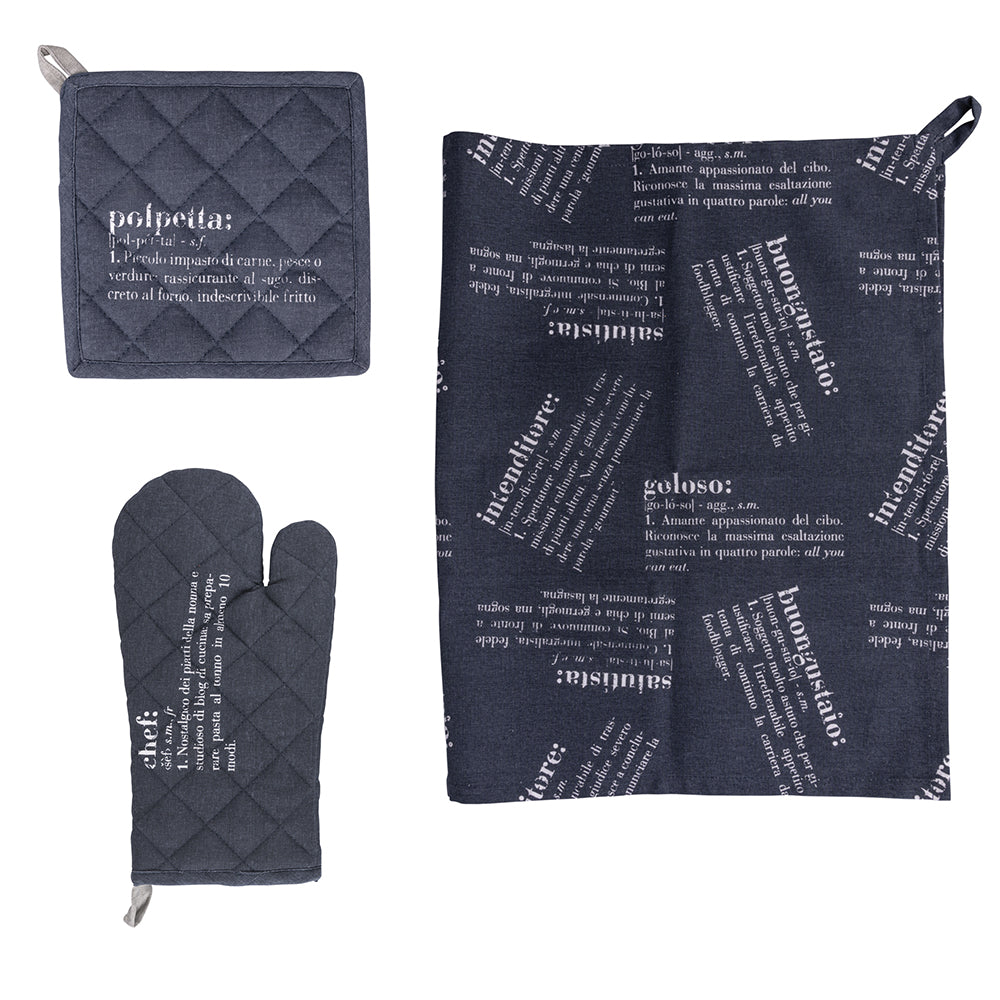 Cotton glove, kitchen towel and potholder set, Victionary