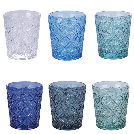 Set of 6 water glasses 325 ml glass, embossed surface, Marrakech Ocean