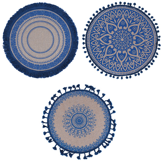 38 cm round jute placemat, Blue