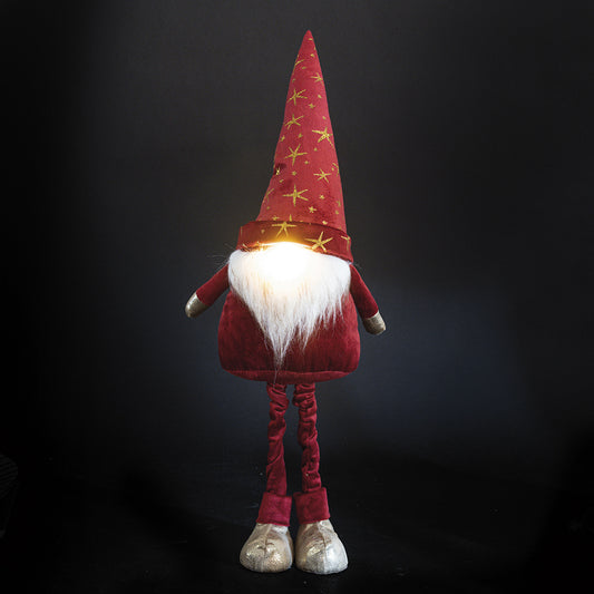 Red LED gnome in velvet-effect fabric h. 48 cm, Xmas