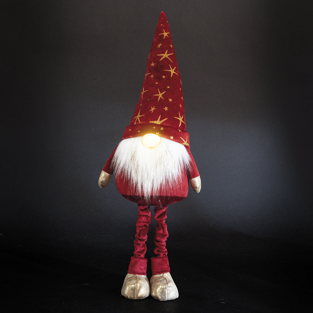 Red LED gnome in velvet-effect fabric h. 54 cm, Xmas