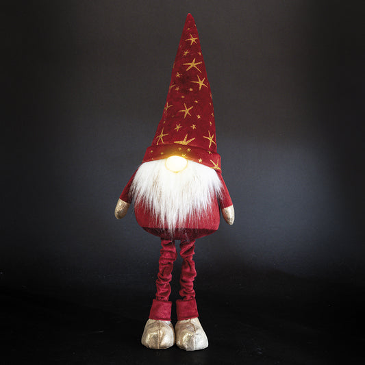 Red LED gnome in velvet-effect fabric h. 54 cm, Xmas