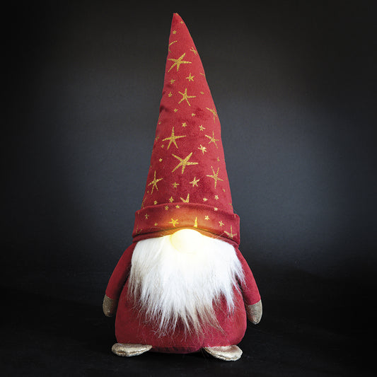 Red LED gnome in velvet-effect fabric h. 34 cm, Xmas