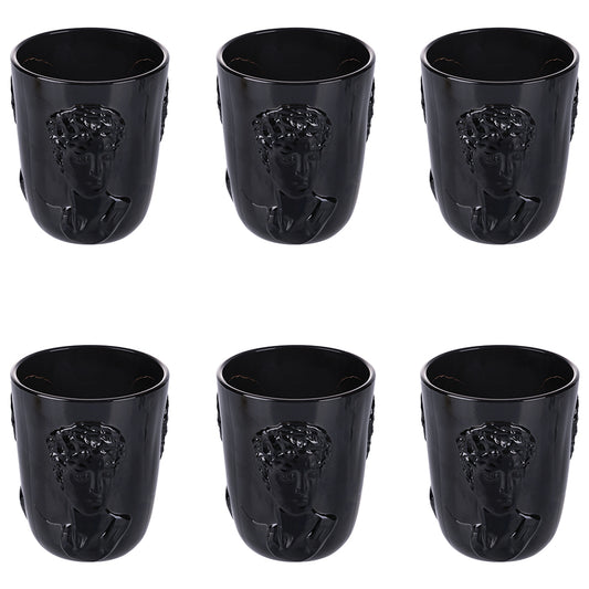 Water glass 300 ml black glass, embossed imperial face, Impero