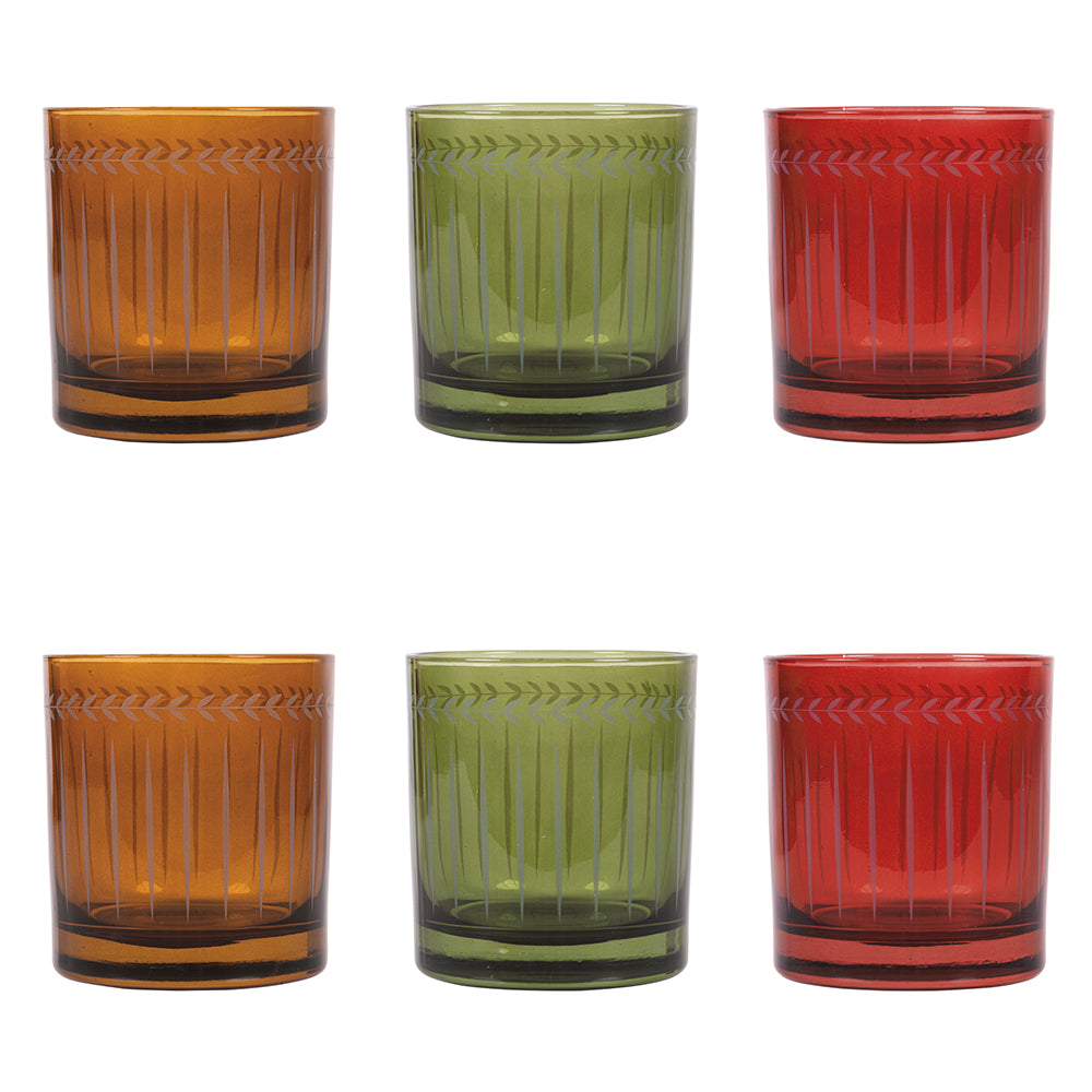 Set of 6 whiskey glasses in coloured glasses 300 ml, Lorena