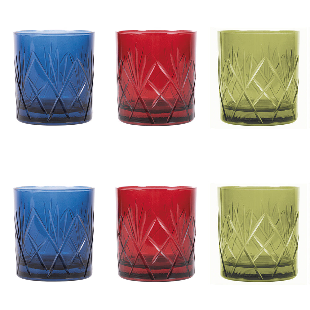 Set of 6 whiskey glasses in coloured glass 300 ml, Alsazia