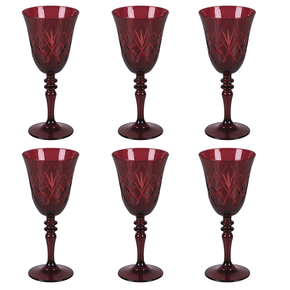 Set of 6 red wine glasses 270 ml, geometric decoration, Alsazia