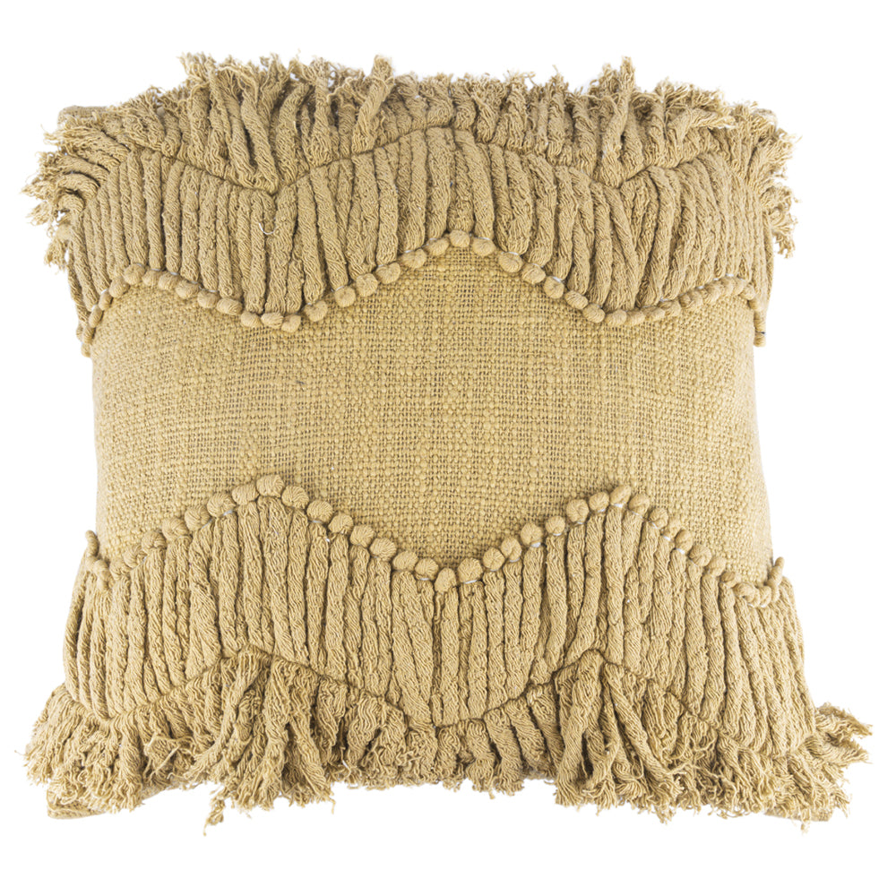 Furnishing cushion cover with fringes 45x45 cm, mustard