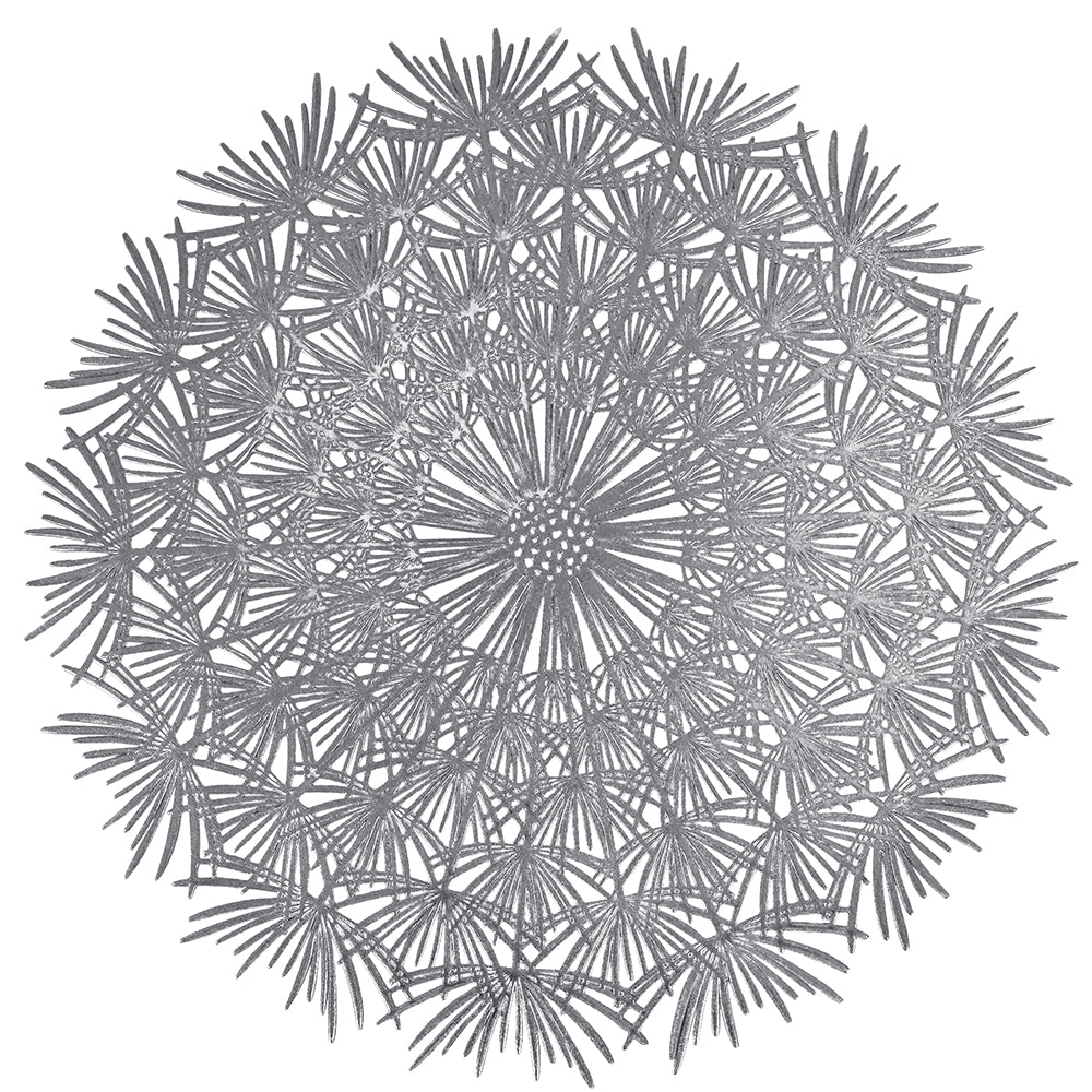 Round dandelion placemat silver Ø 38 cm, Flower