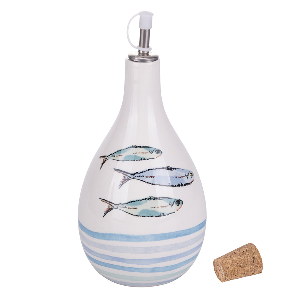 Ceramic oil cruet 875 ml, cork stopper and metal drip spout, Paranza