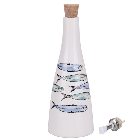 Ceramic oil cruet 530 ml, cork stopper and metal drip spout, Paranza